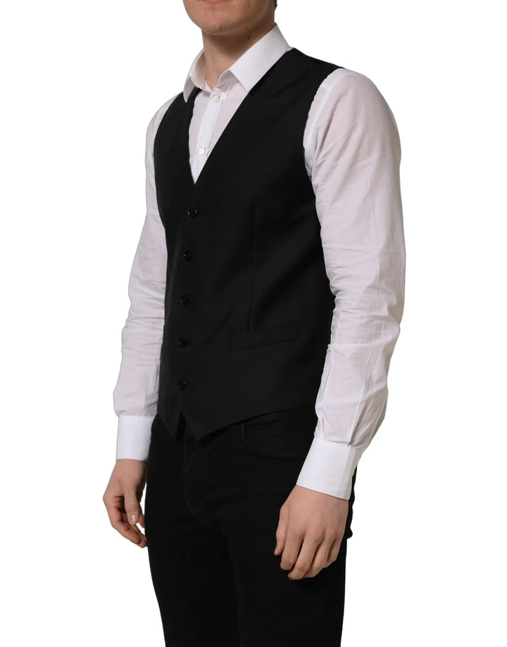 Dolce &amp; Gabbana Sample Sale | Dolce &amp; Gabbana Black Wool Single Breasted Waistcoat Vest - | Designer outlet