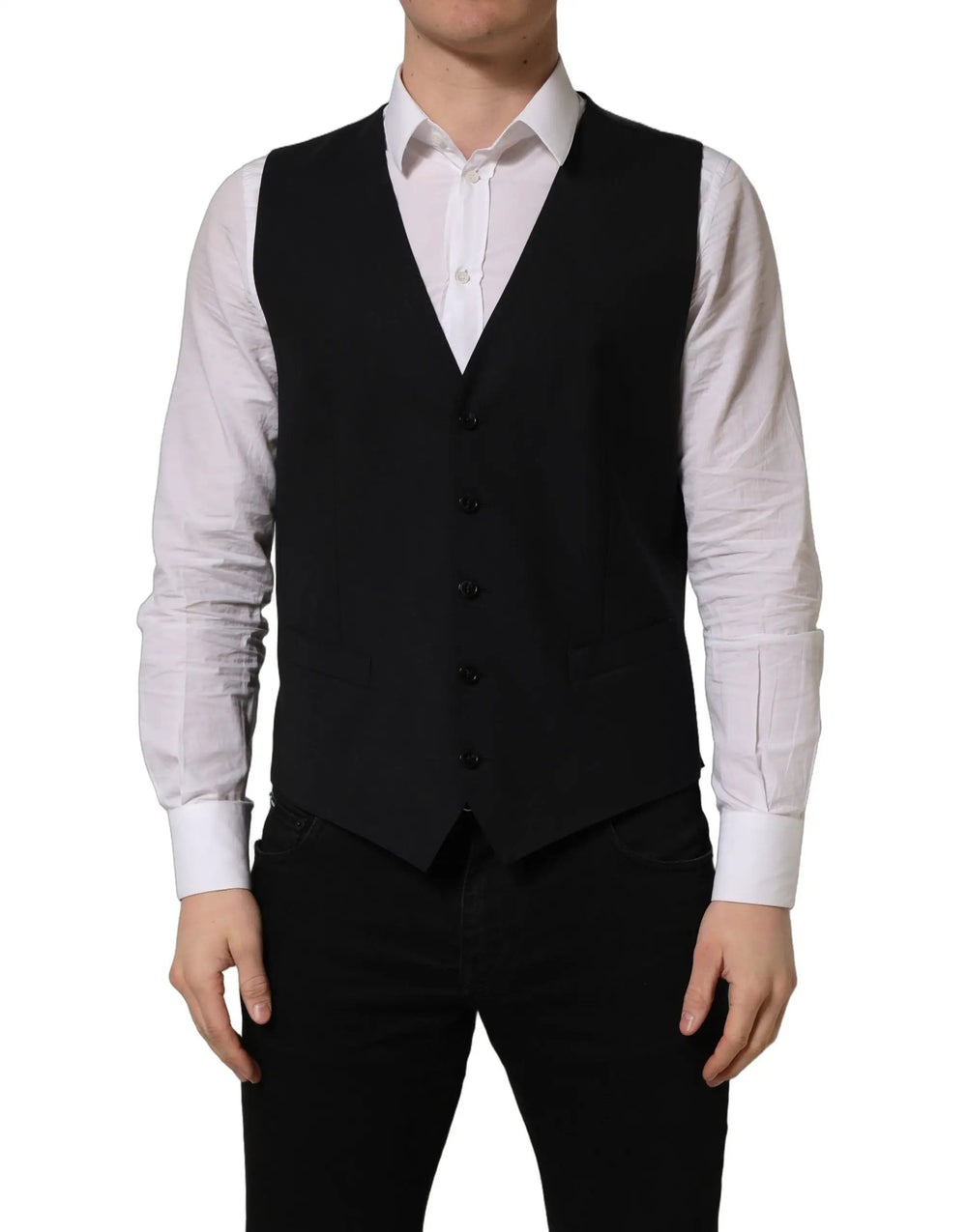 Dolce & Gabbana Sample Sale | Dolce & Gabbana Black Wool Single Breasted Waistcoat Vest - | Designer outlet