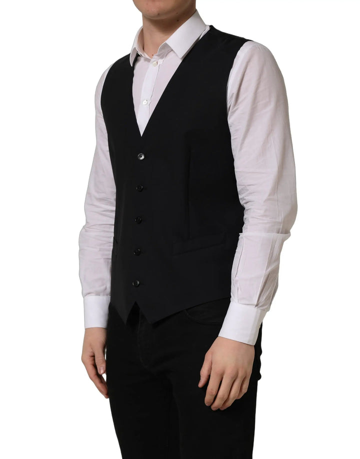 Dolce &amp; Gabbana Sample Sale | Dolce &amp; Gabbana Black Wool Single Breasted Waistcoat Vest - | Designer outlet