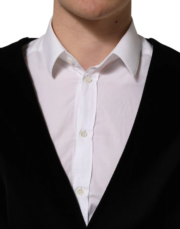 Dolce &amp; Gabbana Sample Sale | Dolce &amp; Gabbana Black Cotton SingleBreasted Waistcoat Vest - | Designer outlet