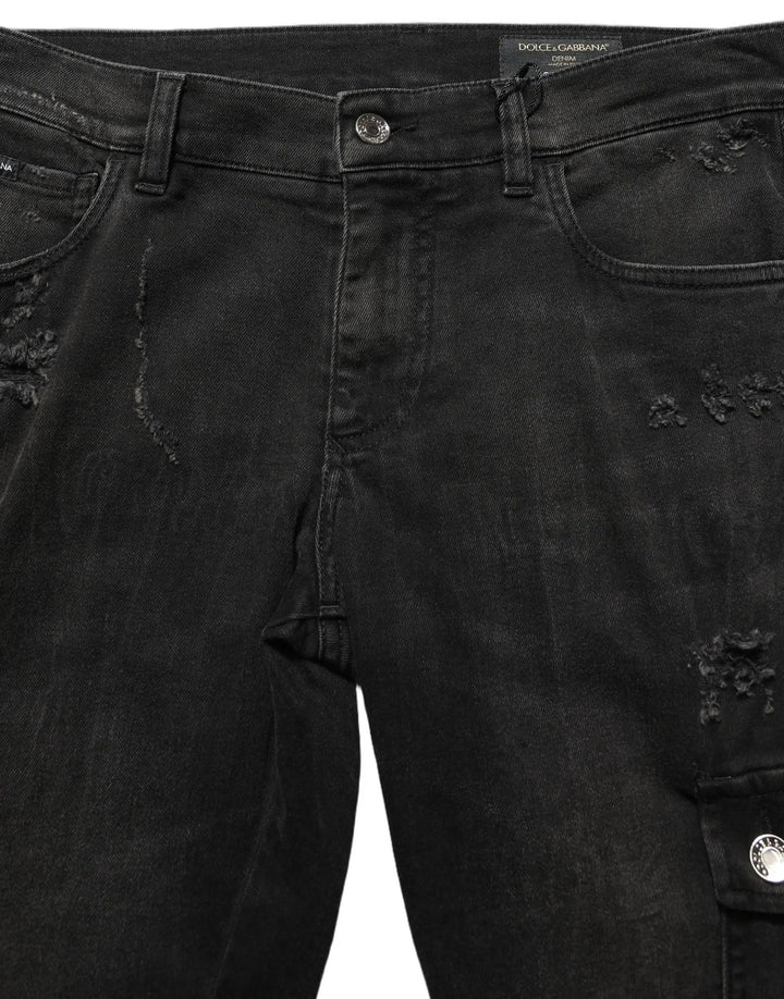 Dolce &amp; Gabbana Sample Sale | Dolce &amp; Gabbana Black Distressed Cargo Cotton Men Denim Jeans - | Designer outlet
