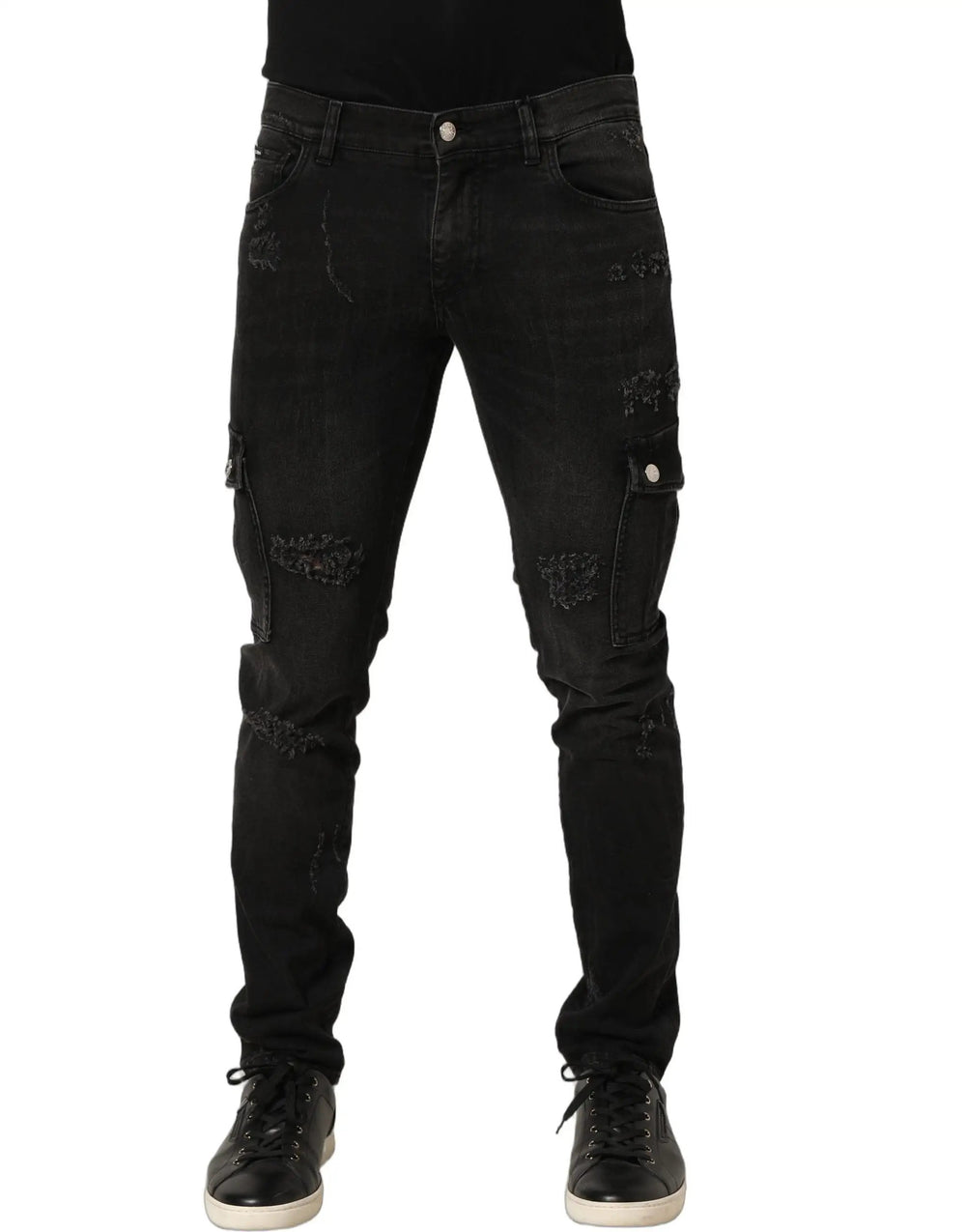 Dolce & Gabbana Sample Sale | Dolce & Gabbana Black Distressed Cargo Cotton Men Denim Jeans - | Designer outlet