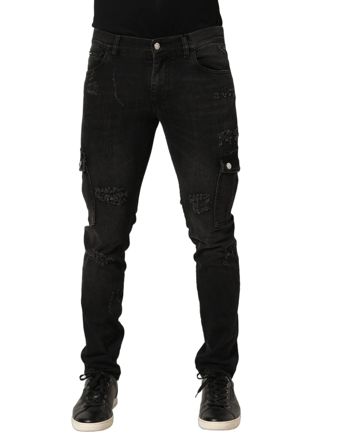 Dolce &amp; Gabbana Sample Sale | Dolce &amp; Gabbana Black Distressed Cargo Cotton Men Denim Jeans - | Designer outlet