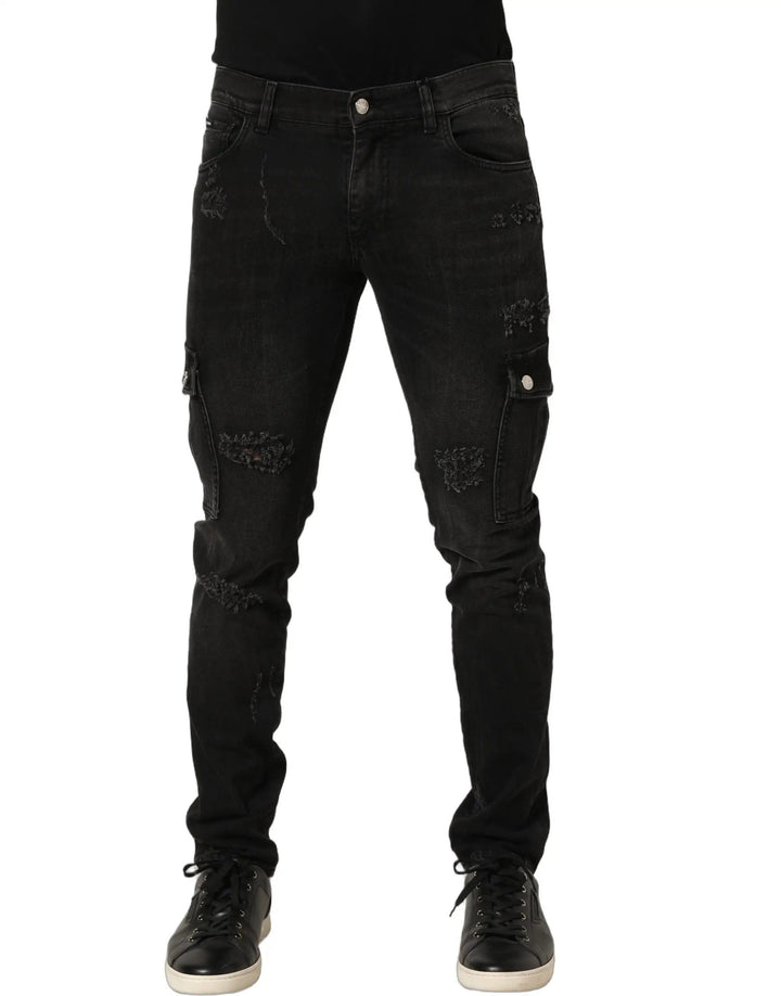 Dolce &amp; Gabbana Sample Sale | Dolce &amp; Gabbana Black Distressed Cargo Cotton Men Denim Jeans - | Designer outlet