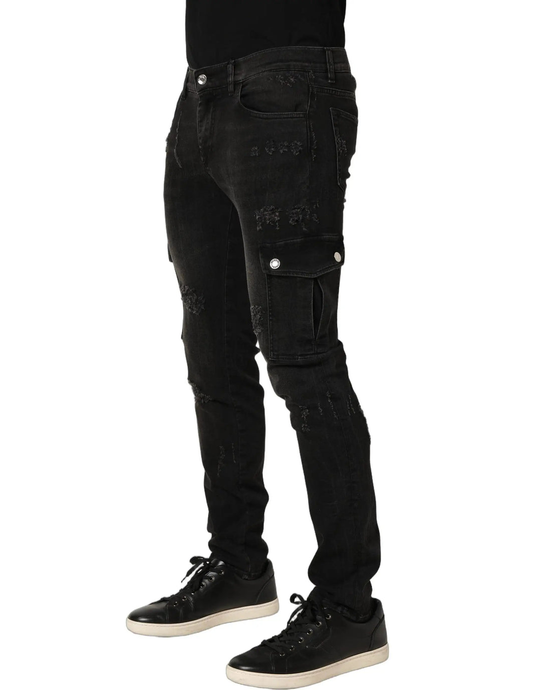 Dolce &amp; Gabbana Sample Sale | Dolce &amp; Gabbana Black Distressed Cargo Cotton Men Denim Jeans - | Designer outlet