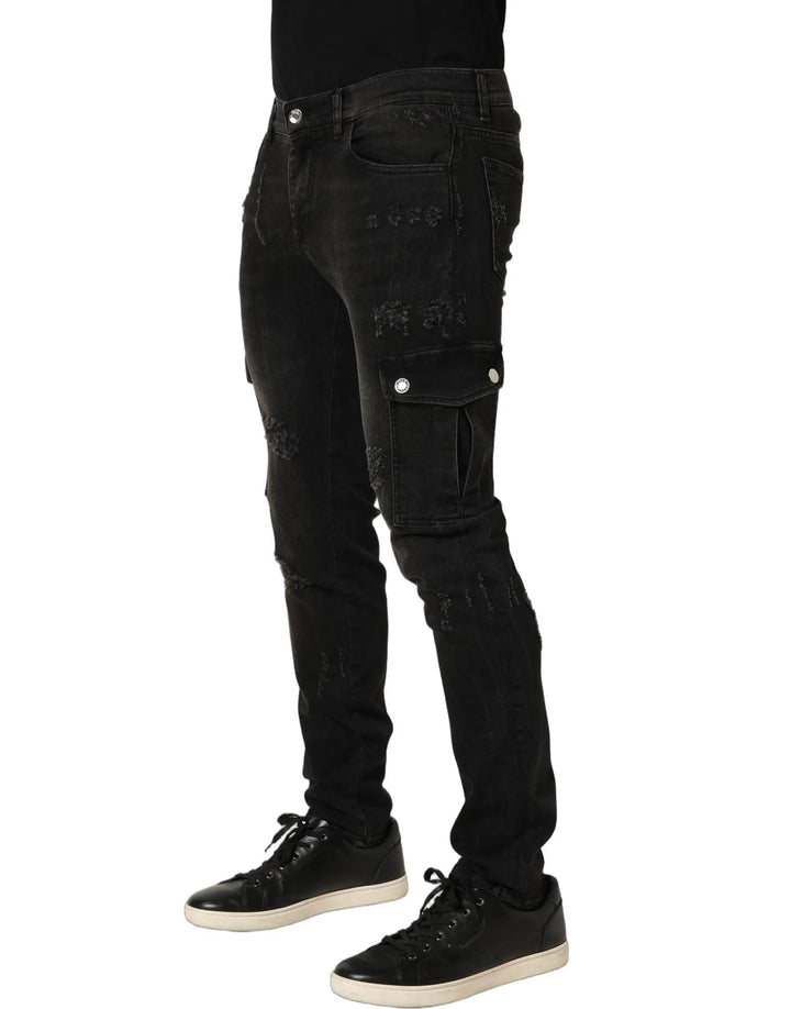 Dolce &amp; Gabbana Sample Sale | Dolce &amp; Gabbana Black Distressed Cargo Cotton Men Denim Jeans - | Designer outlet