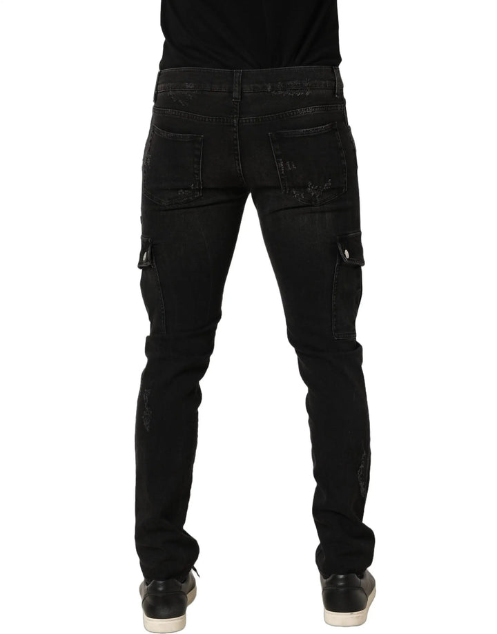 Dolce &amp; Gabbana Sample Sale | Dolce &amp; Gabbana Black Distressed Cargo Cotton Men Denim Jeans - | Designer outlet