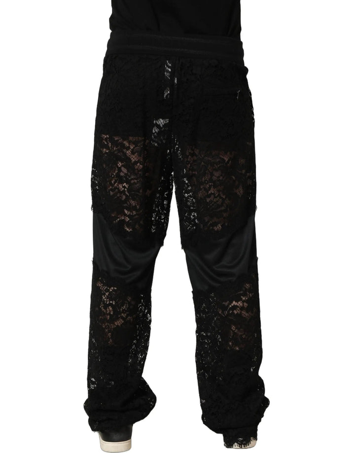 Dolce &amp; Gabbana Sample Sale | Dolce &amp; Gabbana Black Lace Mid Waist Jogger Men Trouser Pants - | Designer outlet
