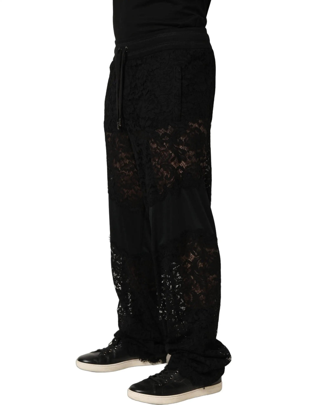 Dolce &amp; Gabbana Sample Sale | Dolce &amp; Gabbana Black Lace Mid Waist Jogger Men Trouser Pants - | Designer outlet