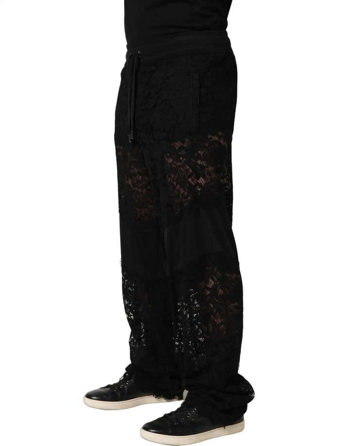 Dolce &amp; Gabbana Sample Sale | Dolce &amp; Gabbana Black Lace Mid Waist Jogger Men Trouser Pants - | Designer outlet