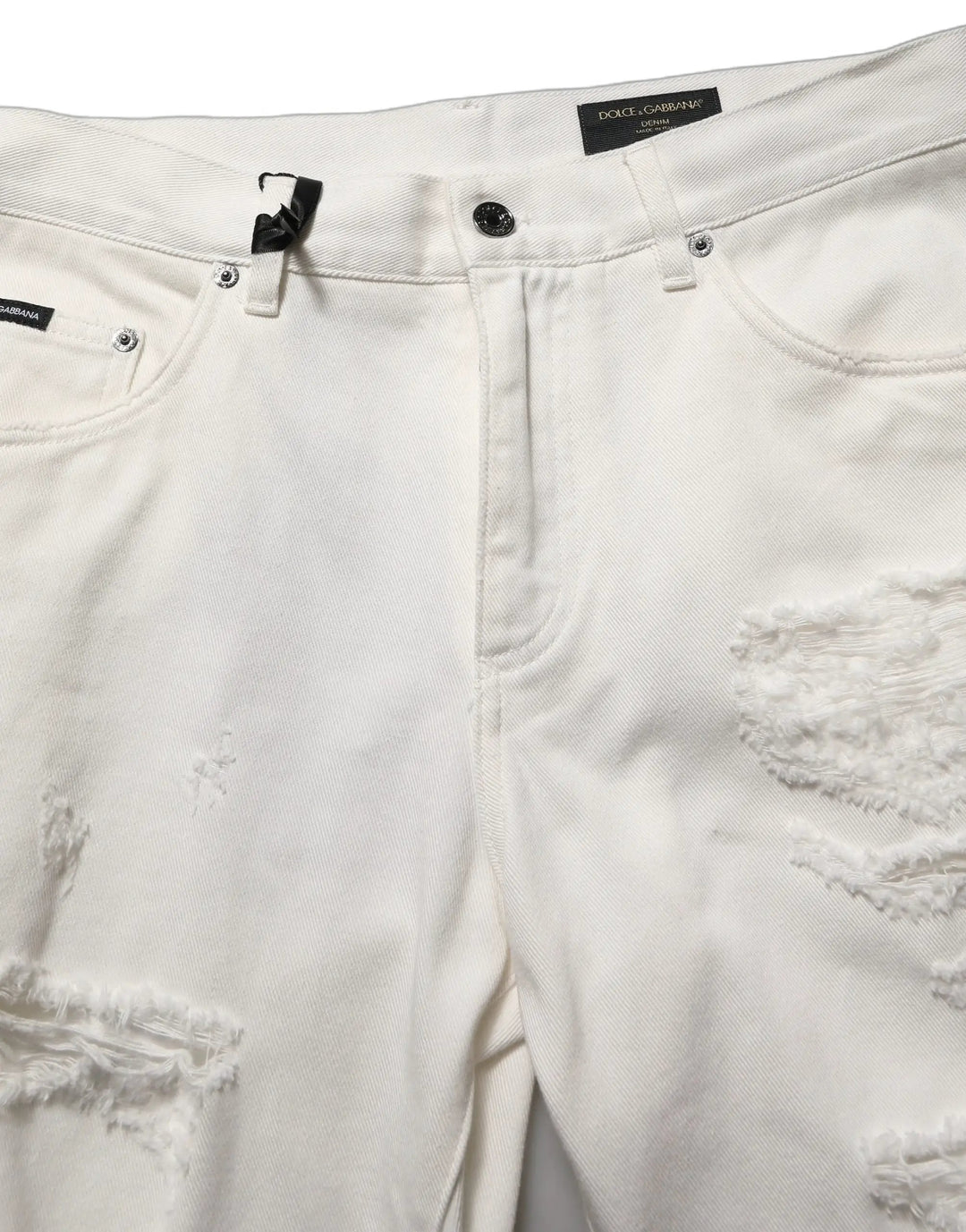 Dolce &amp; Gabbana Sample Sale | Dolce &amp; Gabbana White Cotton Distressed Straight Denim Jeans - | Designer outlet