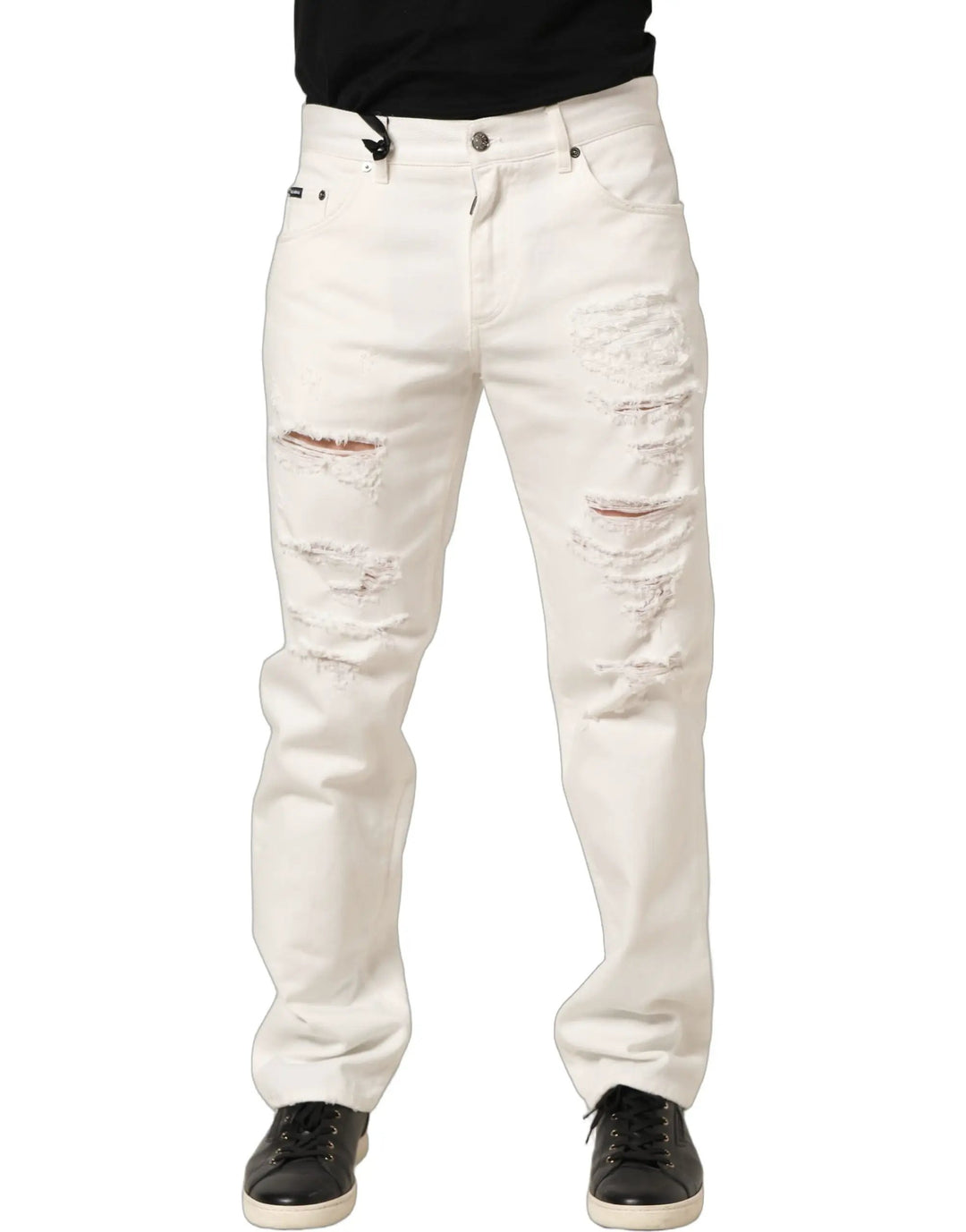 Dolce & Gabbana Sample Sale | Dolce & Gabbana White Cotton Distressed Straight Denim Jeans - | Designer outlet
