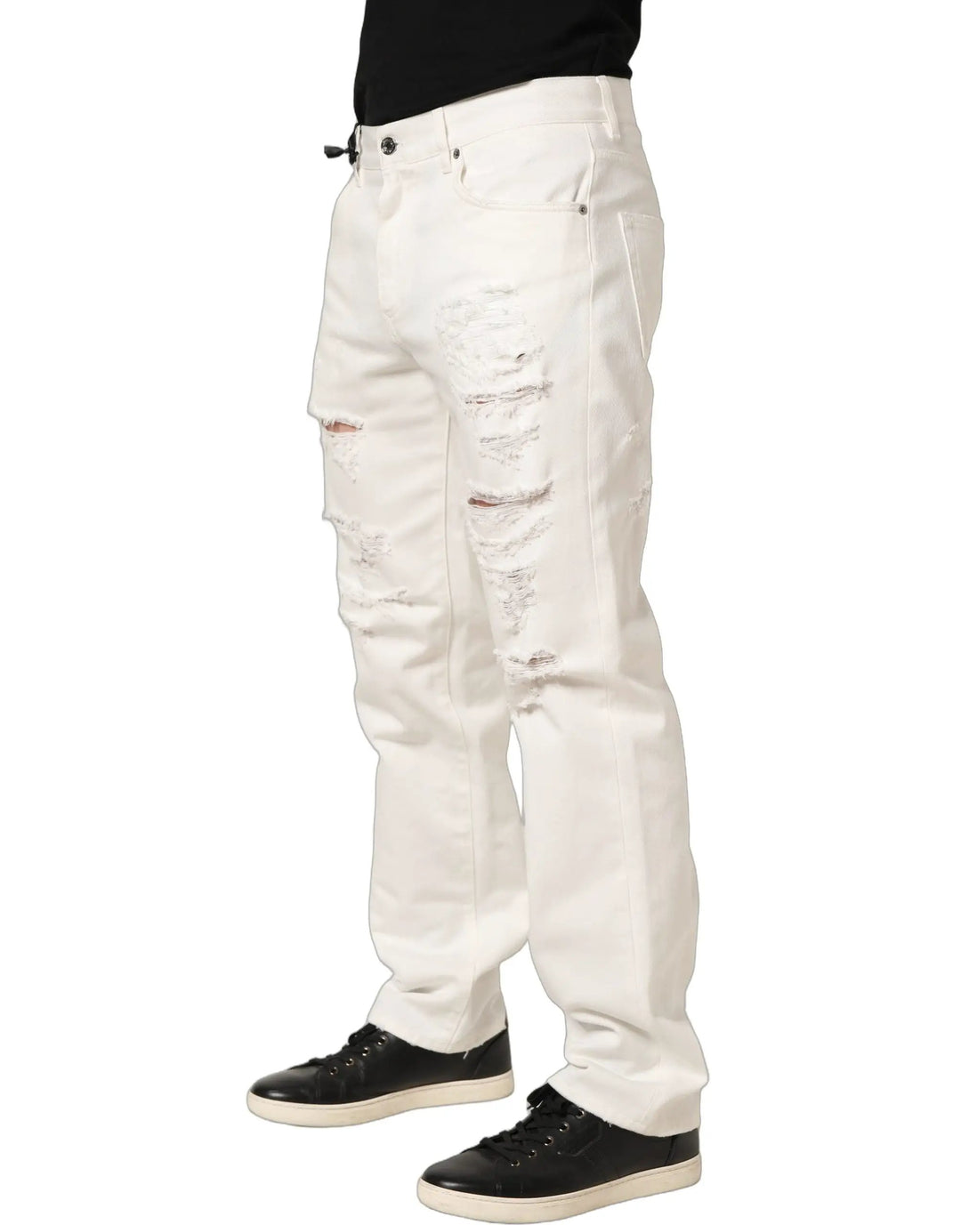 Dolce &amp; Gabbana Sample Sale | Dolce &amp; Gabbana White Cotton Distressed Straight Denim Jeans - | Designer outlet