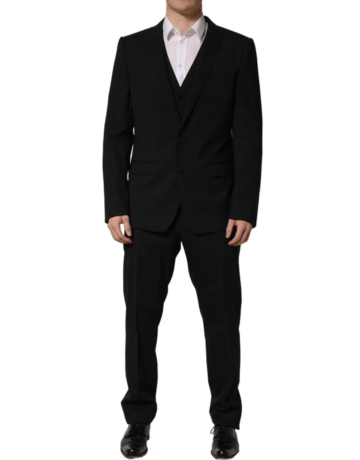 Dolce &amp; Gabbana Black Wool Slim Fit Formal 3 Piece Men Suit