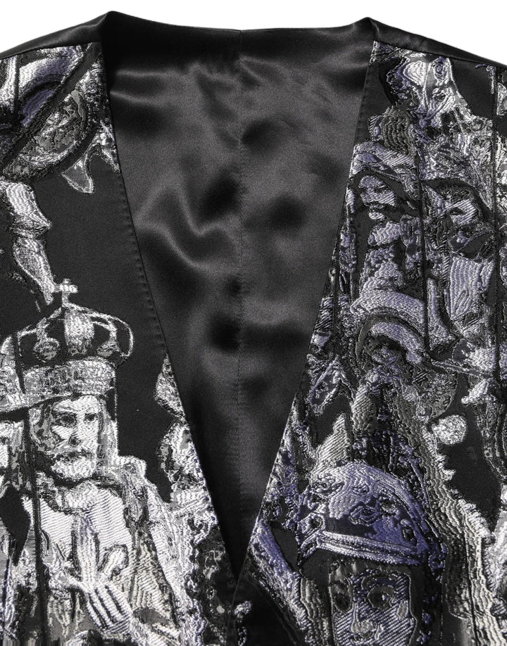 Dolce &amp; Gabbana Black Jacquard Slim Fit Formal 3 Piece Suit