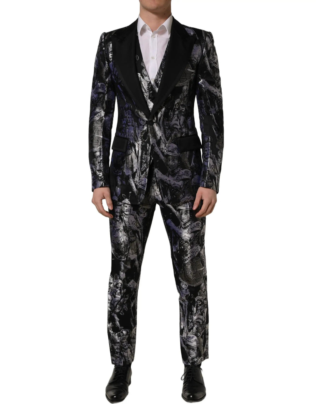 Dolce &amp; Gabbana Black Jacquard Slim Fit Formal 3 Piece Suit