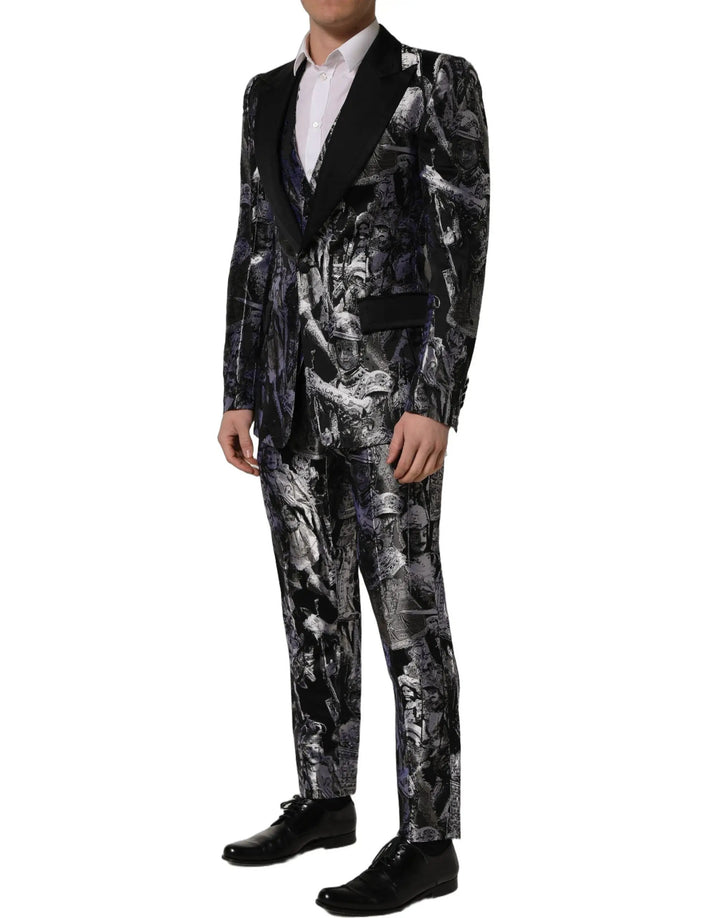 Dolce &amp; Gabbana Black Jacquard Slim Fit Formal 3 Piece Suit