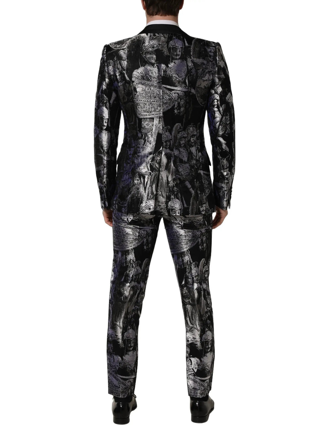 Dolce &amp; Gabbana Black Jacquard Slim Fit Formal 3 Piece Suit