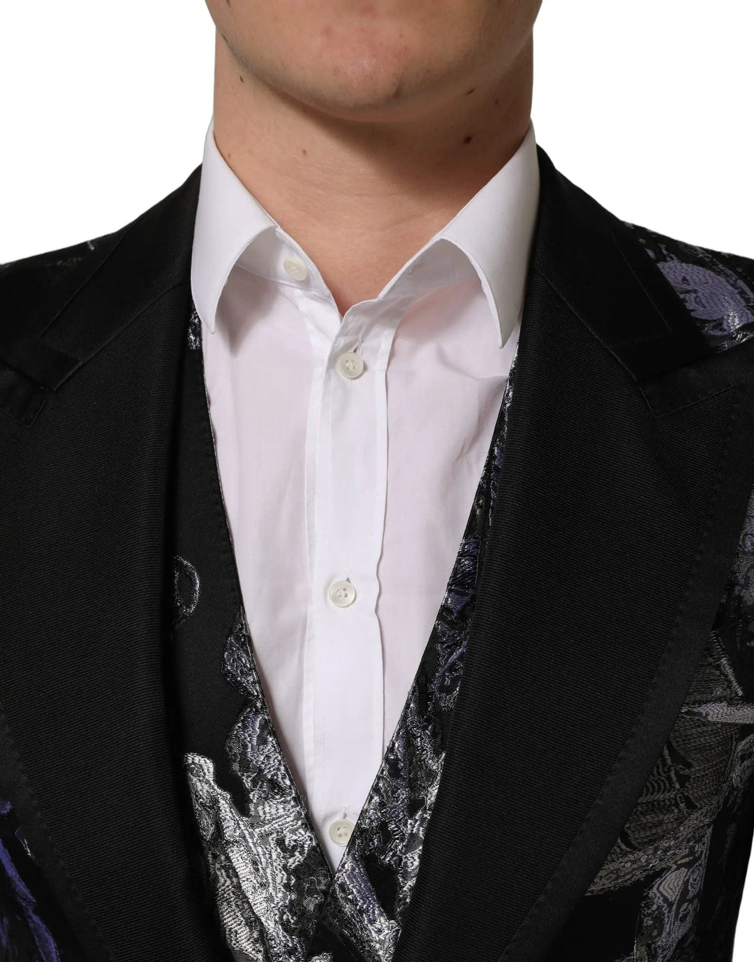 Dolce &amp; Gabbana Black Jacquard Slim Fit Formal 3 Piece Suit