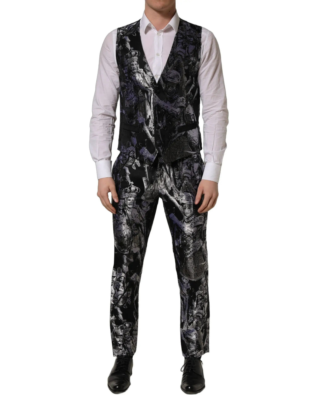 Dolce &amp; Gabbana Black Jacquard Slim Fit Formal 3 Piece Suit