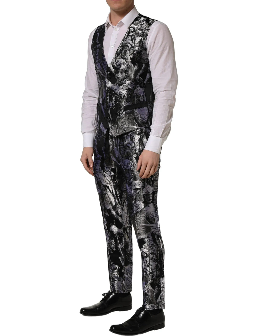 Dolce &amp; Gabbana Black Jacquard Slim Fit Formal 3 Piece Suit