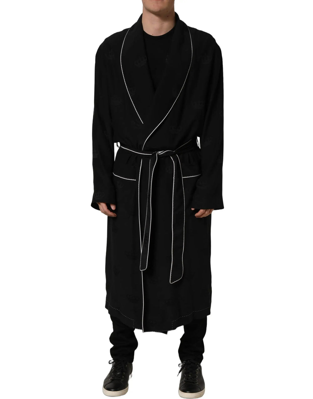 Dolce & Gabbana Sample Sale | Dolce & Gabbana Black 100% Silk Robe Men Wrap Coat Jacket - | Designer outlet