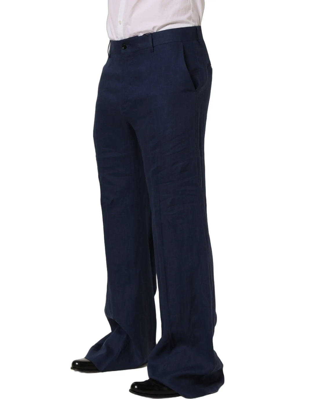 Dolce &amp; Gabbana Sample Sale | Dolce &amp; Gabbana Blue Linen Straight Men Dress Trouser Pants - | Designer outlet
