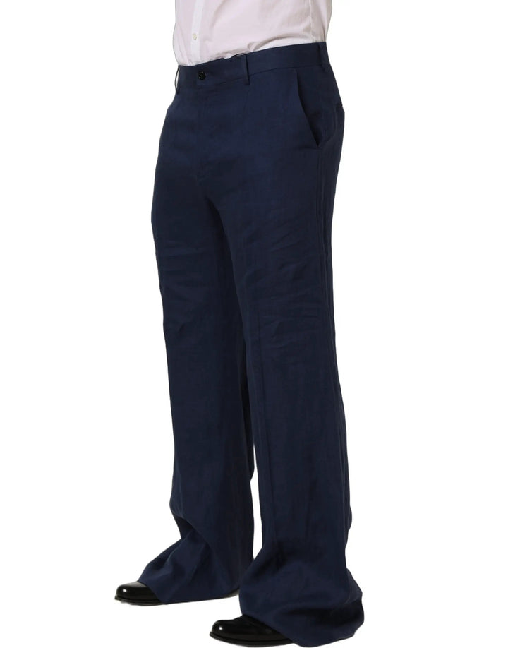 Dolce &amp; Gabbana Sample Sale | Dolce &amp; Gabbana Blue Linen Straight Men Dress Trouser Pants - | Designer outlet
