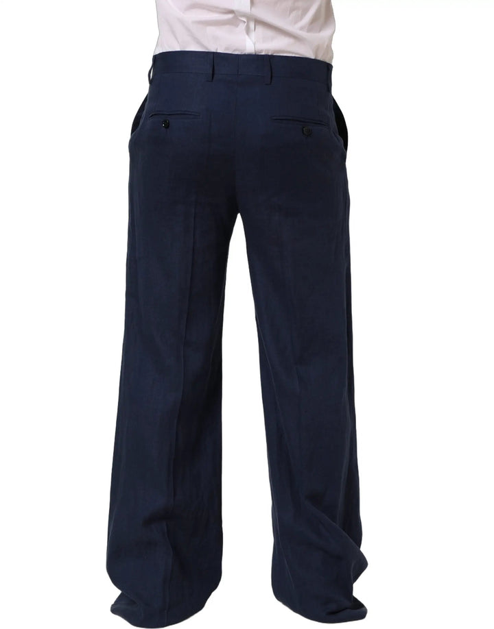 Dolce &amp; Gabbana Sample Sale | Dolce &amp; Gabbana Blue Linen Straight Men Dress Trouser Pants - | Designer outlet