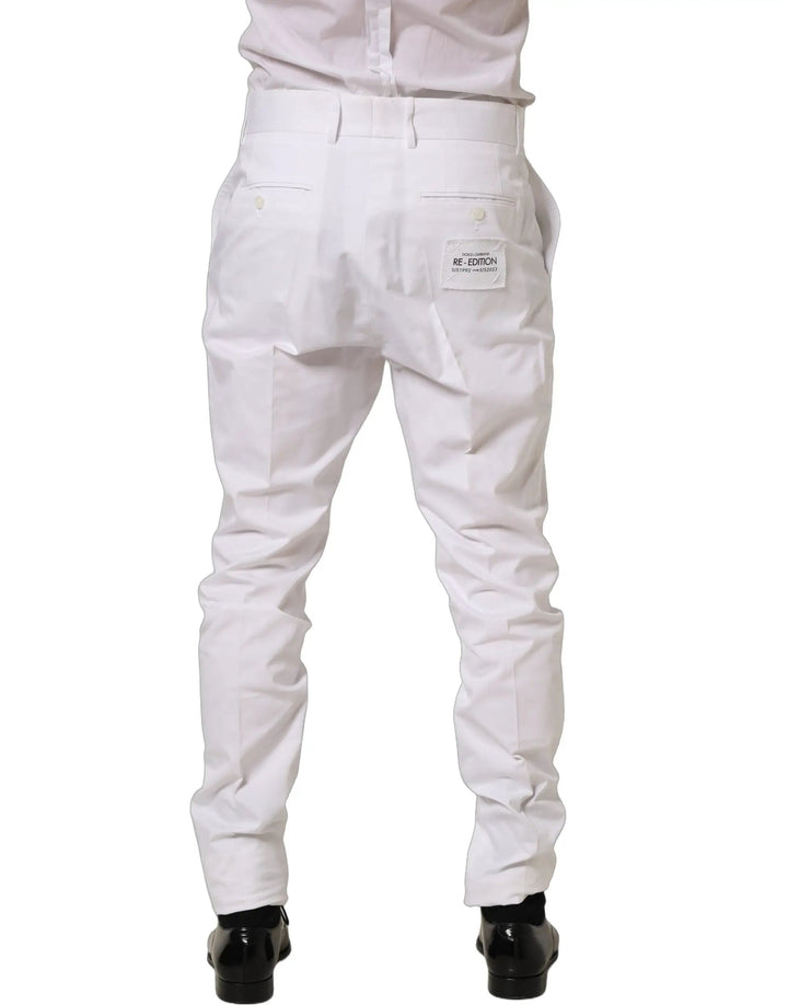 Dolce &amp; Gabbana Sample Sale | Dolce &amp; Gabbana White Cotton Tapered Leg Dress Trouser Pants - | Designer outlet