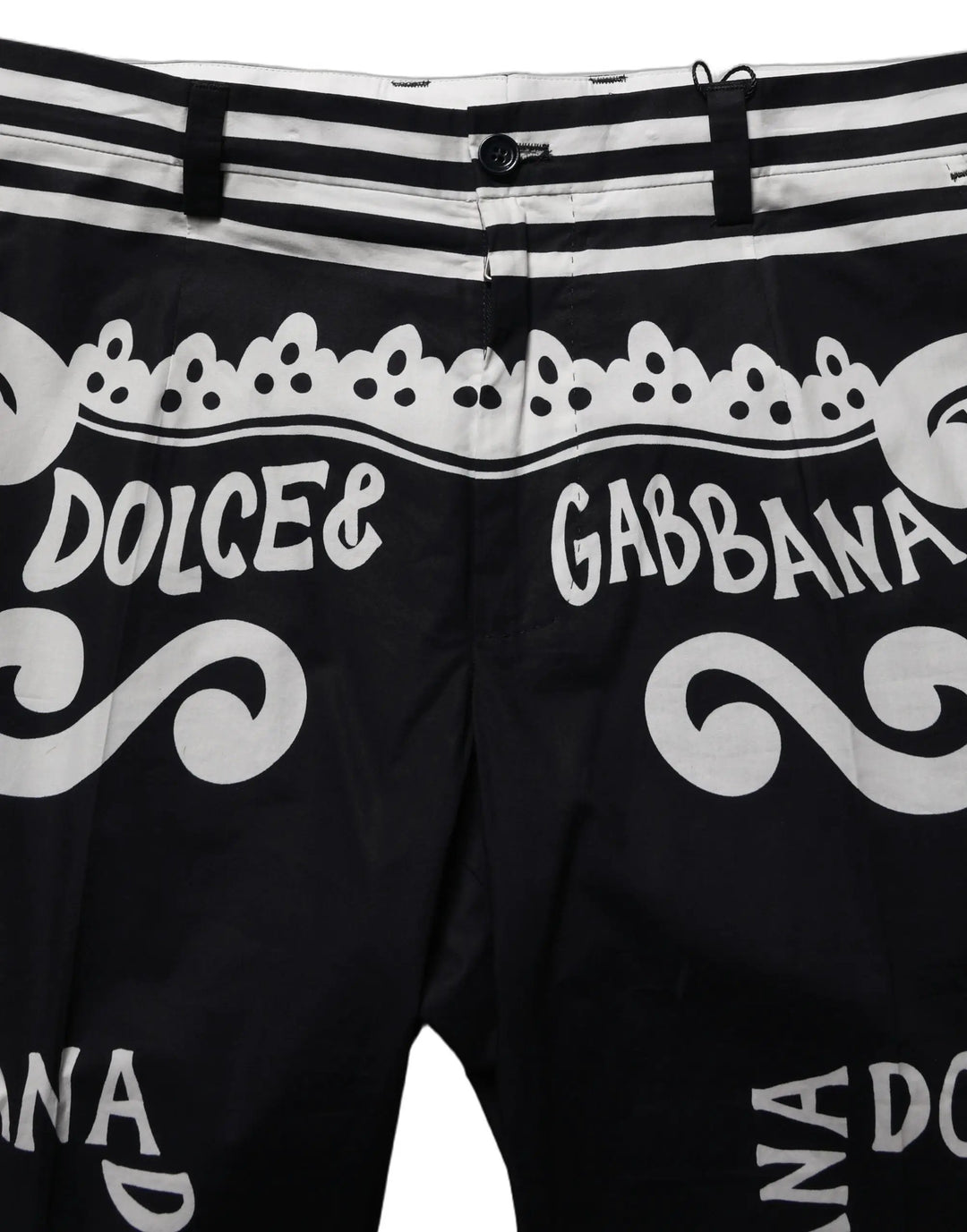 Dolce &amp; Gabbana Sample Sale | Dolce &amp; Gabbana Black Cotton Poplin MarinaPrint Trouser Pants - | Designer outlet