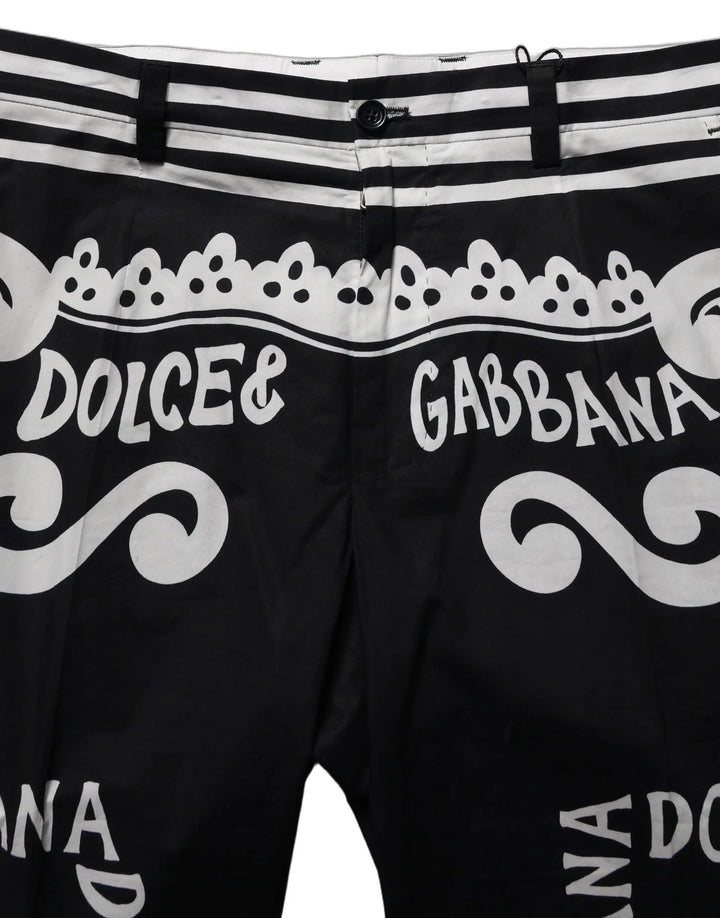 Dolce &amp; Gabbana Sample Sale | Dolce &amp; Gabbana Black Cotton Poplin MarinaPrint Trouser Pants - | Designer outlet