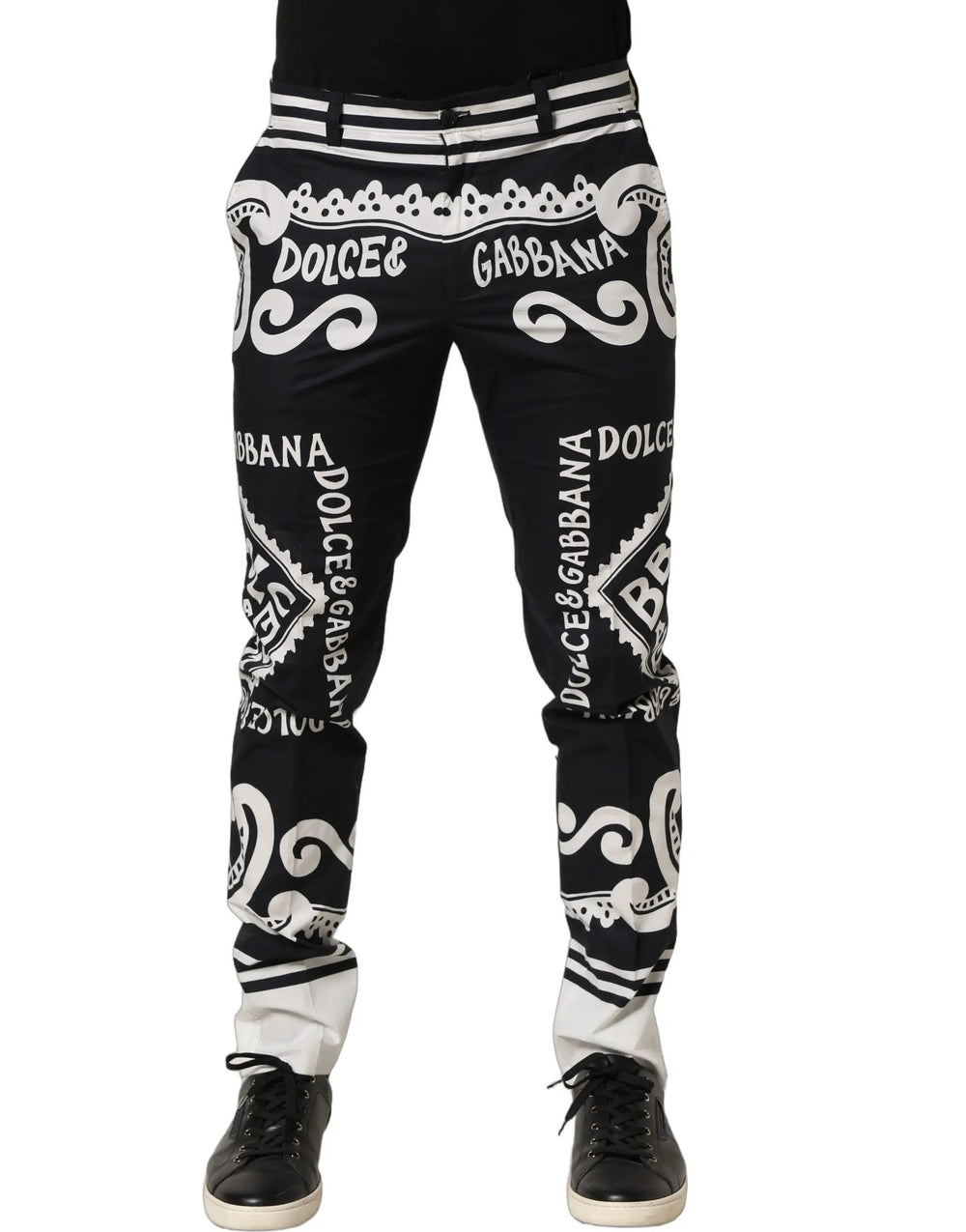 Dolce & Gabbana Sample Sale | Dolce & Gabbana Black Cotton Poplin MarinaPrint Trouser Pants - | Designer outlet