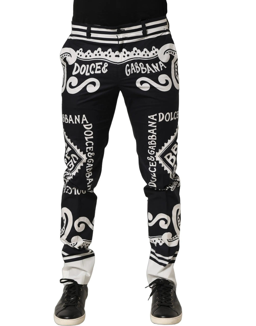 Dolce & Gabbana Sample Sale | Dolce & Gabbana Black Cotton Poplin MarinaPrint Trouser Pants - | Designer outlet