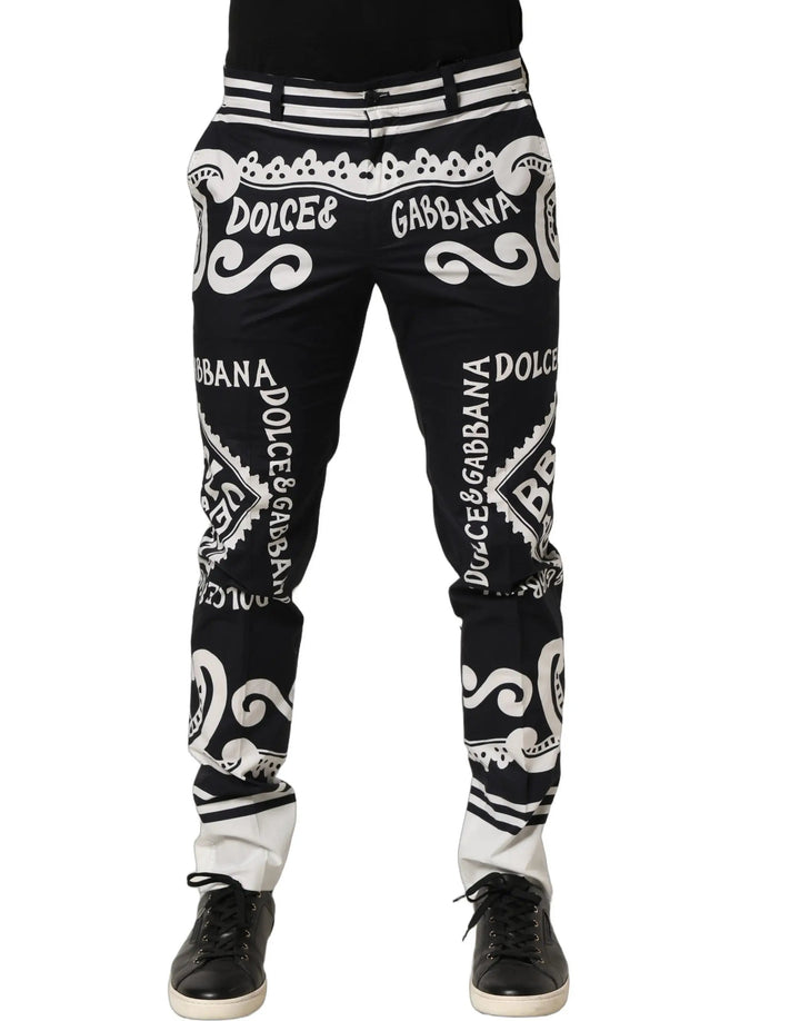 Dolce &amp; Gabbana Sample Sale | Dolce &amp; Gabbana Black Cotton Poplin MarinaPrint Trouser Pants - | Designer outlet