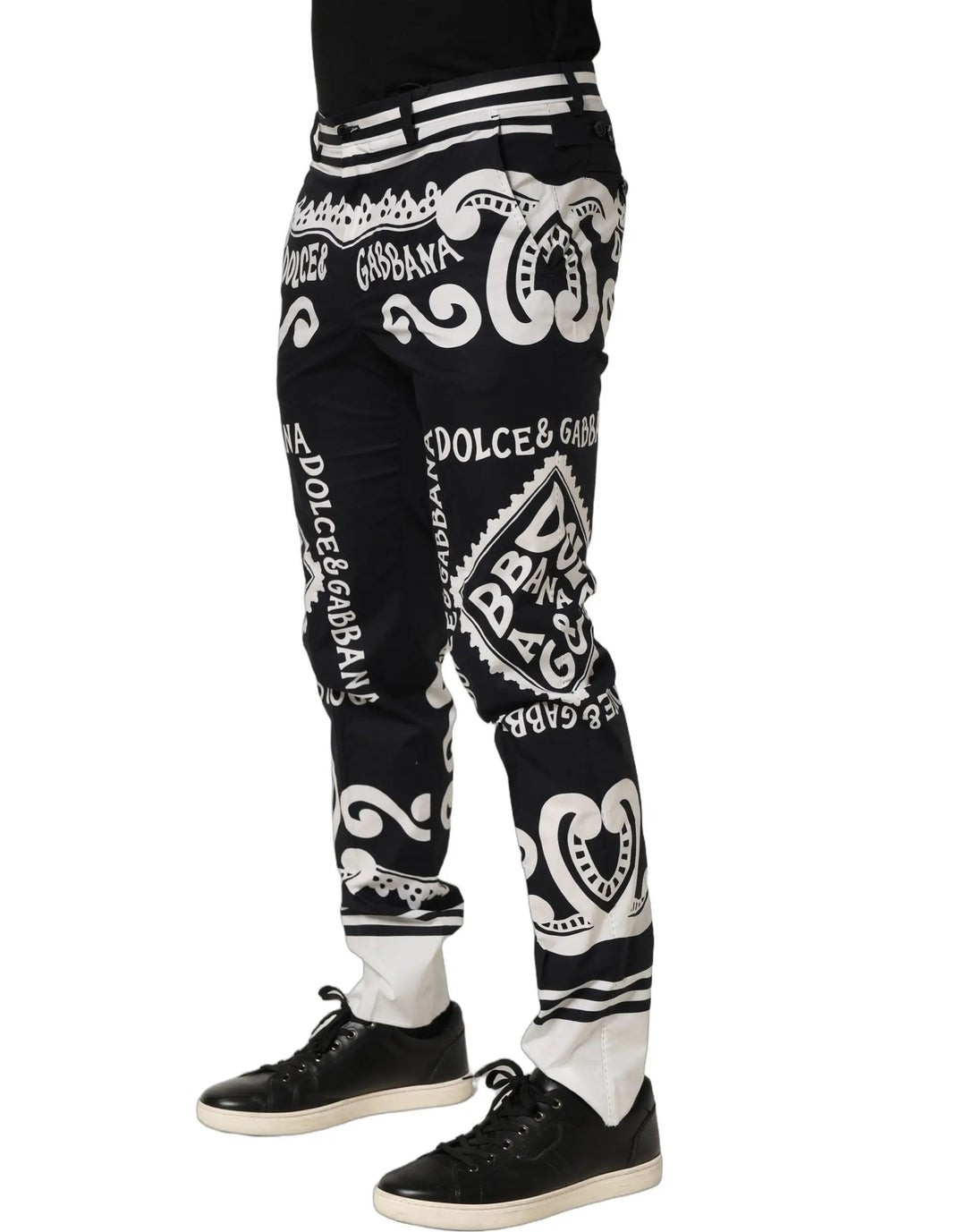 Dolce &amp; Gabbana Sample Sale | Dolce &amp; Gabbana Black Cotton Poplin MarinaPrint Trouser Pants - | Designer outlet
