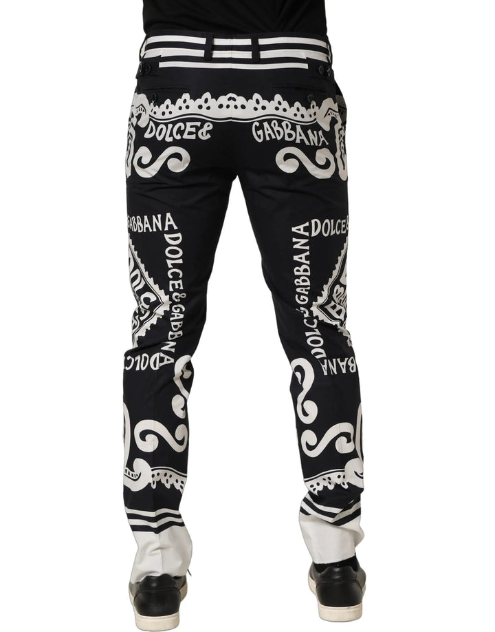 Dolce &amp; Gabbana Sample Sale | Dolce &amp; Gabbana Black Cotton Poplin MarinaPrint Trouser Pants - | Designer outlet