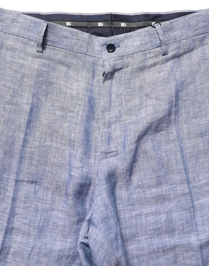 Dolce &amp; Gabbana Sample Sale | Dolce &amp; Gabbana Light Blue Linen Straight Dress Trouser Pants - | Designer outlet