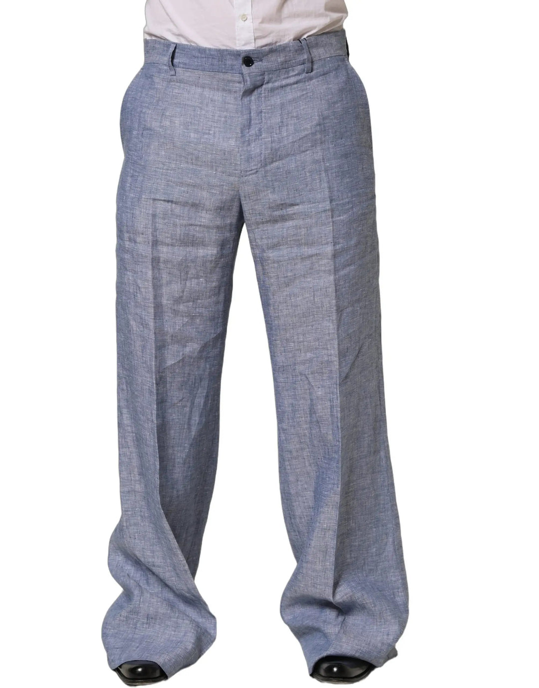 Dolce & Gabbana Sample Sale | Dolce & Gabbana Light Blue Linen Straight Dress Trouser Pants - | Designer outlet