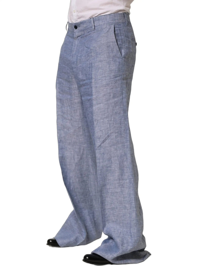 Dolce &amp; Gabbana Sample Sale | Dolce &amp; Gabbana Light Blue Linen Straight Dress Trouser Pants - | Designer outlet