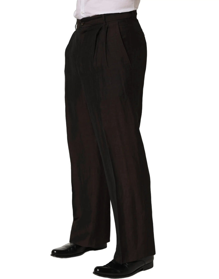 Dolce &amp; Gabbana Sample Sale | Dolce &amp; Gabbana Brown Linen Straight Men Dress Trouser Pants - | Designer outlet