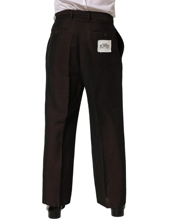 Dolce &amp; Gabbana Sample Sale | Dolce &amp; Gabbana Brown Linen Straight Men Dress Trouser Pants - | Designer outlet