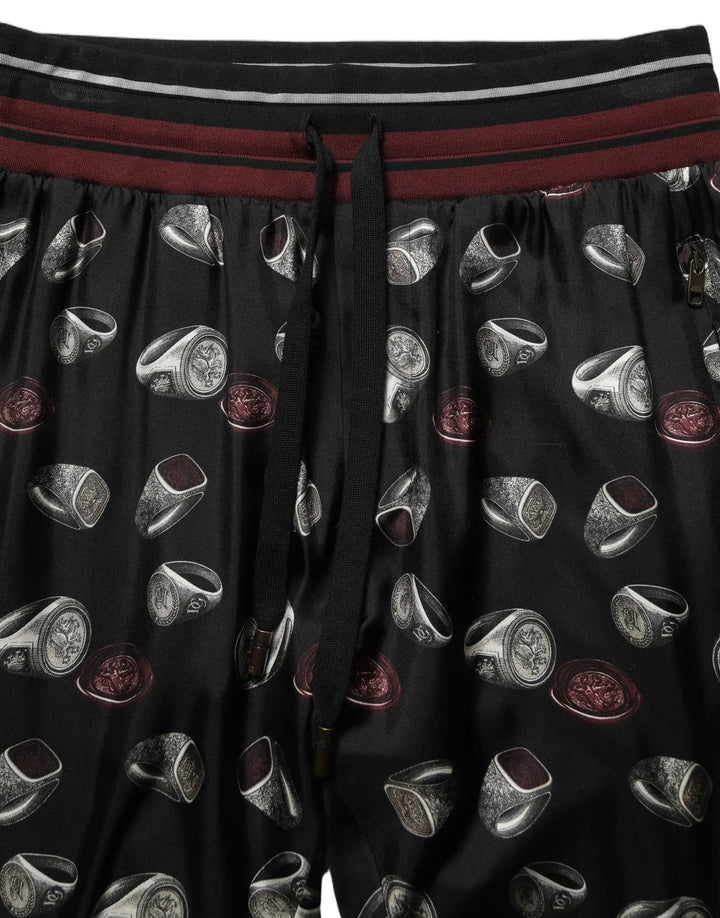 Dolce &amp; Gabbana Sample Sale | Dolce &amp; Gabbana Pants Black Ring Print Silk Jogging Trousers - | Designer outlet