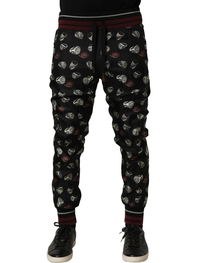 Dolce &amp; Gabbana Sample Sale | Dolce &amp; Gabbana Pants Black Ring Print Silk Jogging Trousers - | Designer outlet