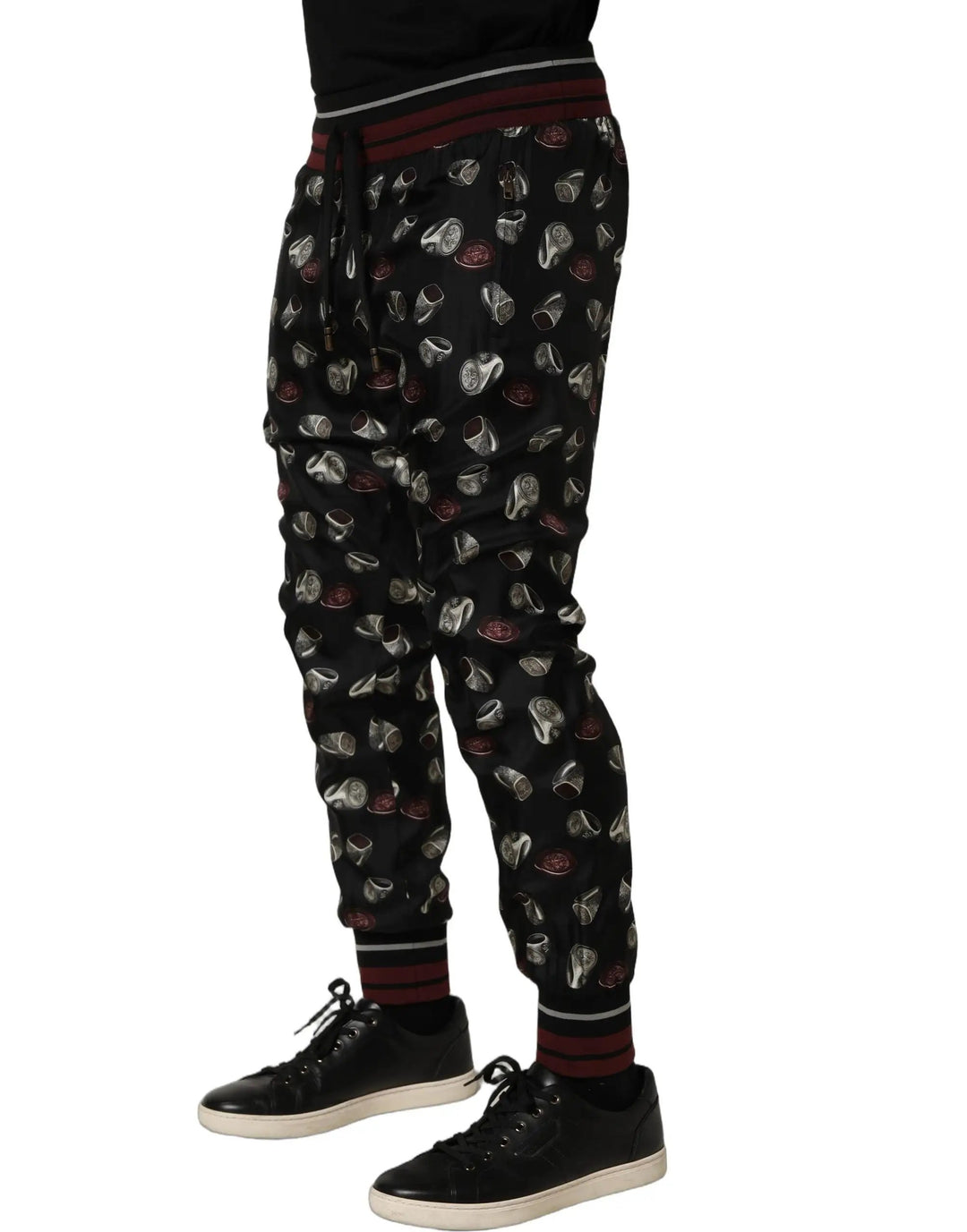 Dolce &amp; Gabbana Sample Sale | Dolce &amp; Gabbana Pants Black Ring Print Silk Jogging Trousers - | Designer outlet