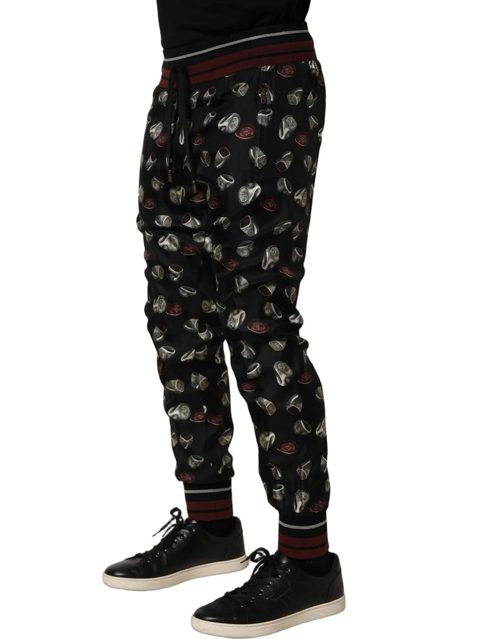 Dolce &amp; Gabbana Sample Sale | Dolce &amp; Gabbana Pants Black Ring Print Silk Jogging Trousers - | Designer outlet