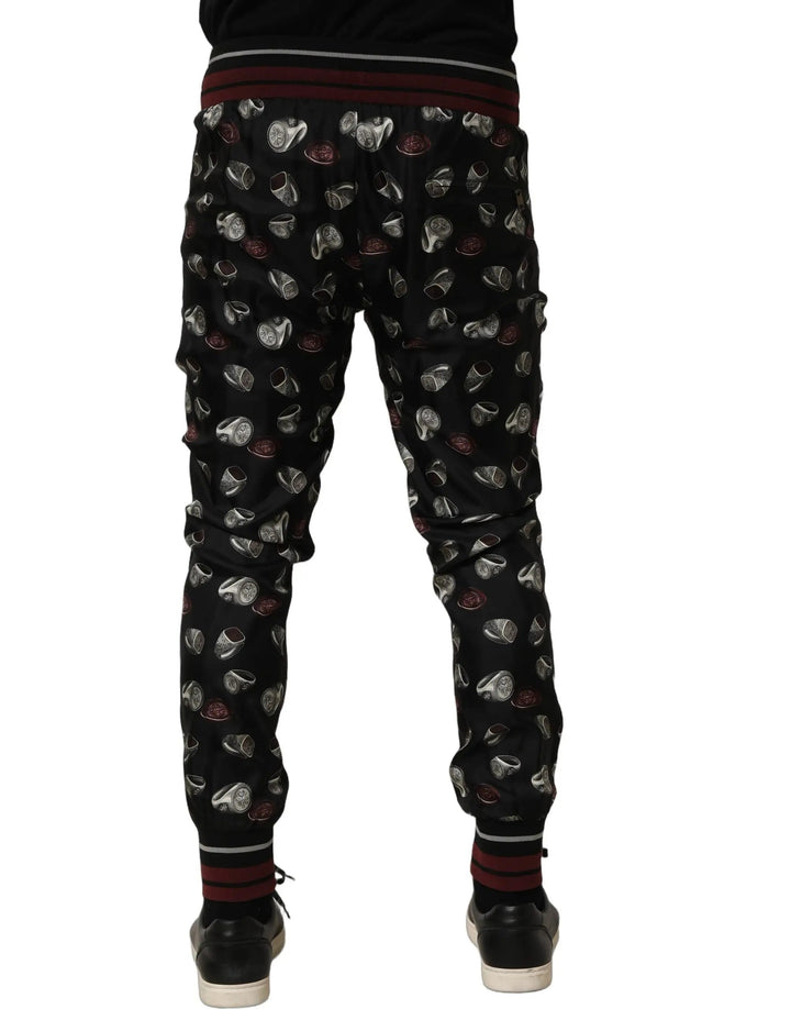 Dolce &amp; Gabbana Sample Sale | Dolce &amp; Gabbana Pants Black Ring Print Silk Jogging Trousers - | Designer outlet