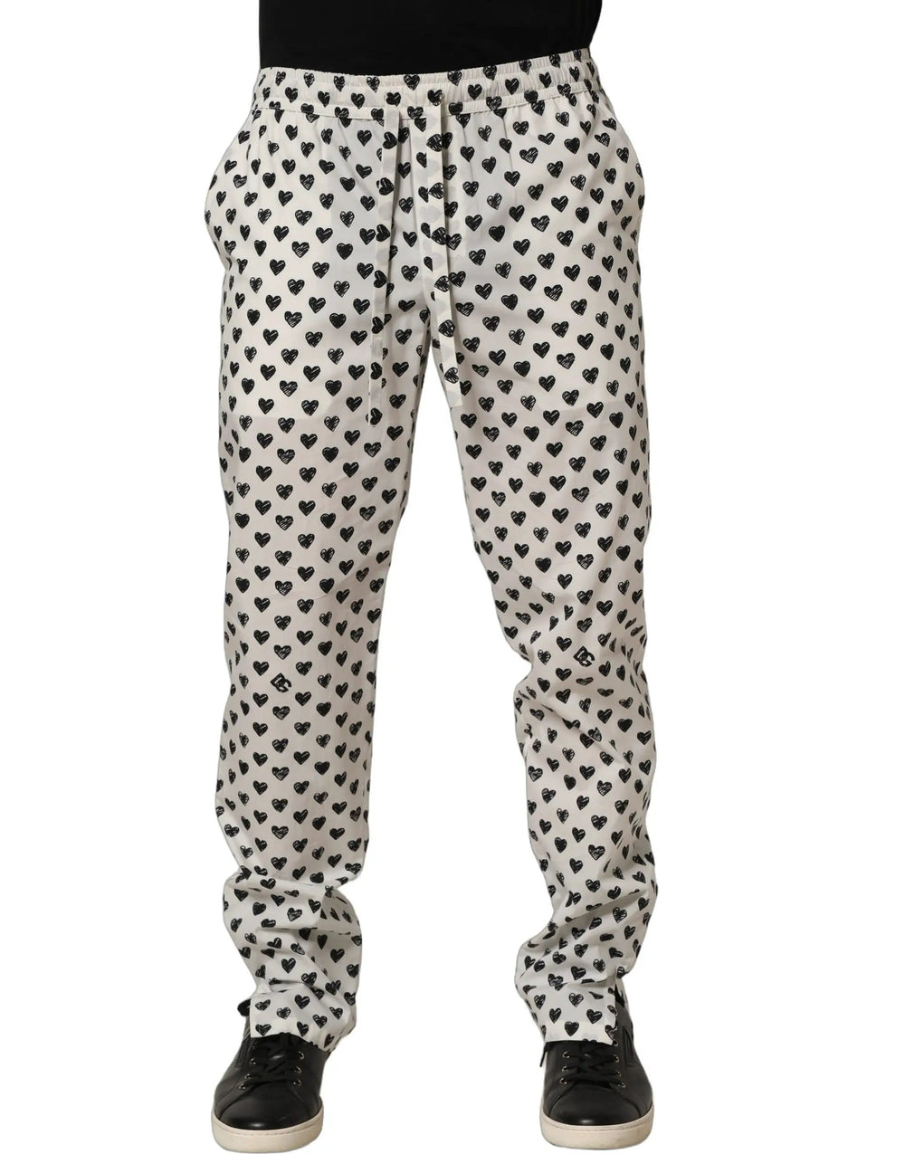 Dolce & Gabbana Sample Sale | Dolce & Gabbana White Graphic Heart Print Men Trousers Pants - | Designer outlet