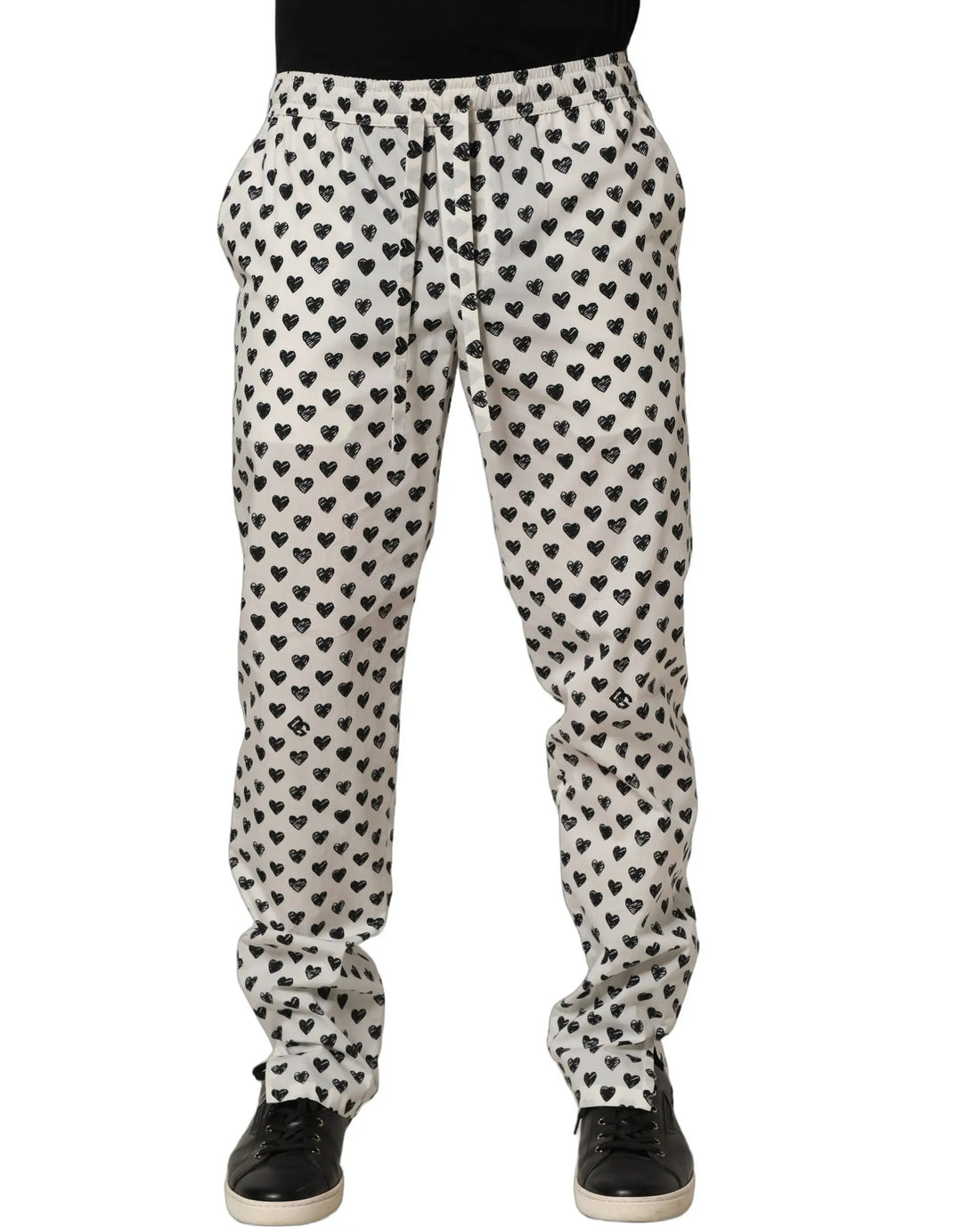 Dolce & Gabbana Sample Sale | Dolce & Gabbana White Graphic Heart Print Men Trousers Pants - | Designer outlet