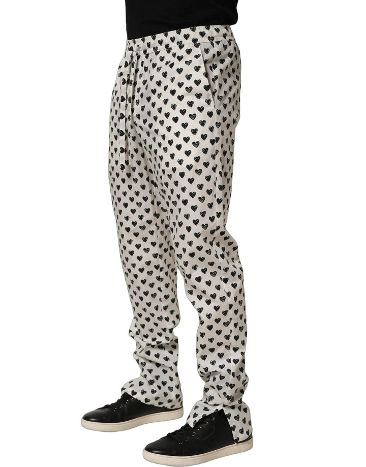 Dolce &amp; Gabbana Sample Sale | Dolce &amp; Gabbana White Graphic Heart Print Men Trousers Pants - | Designer outlet